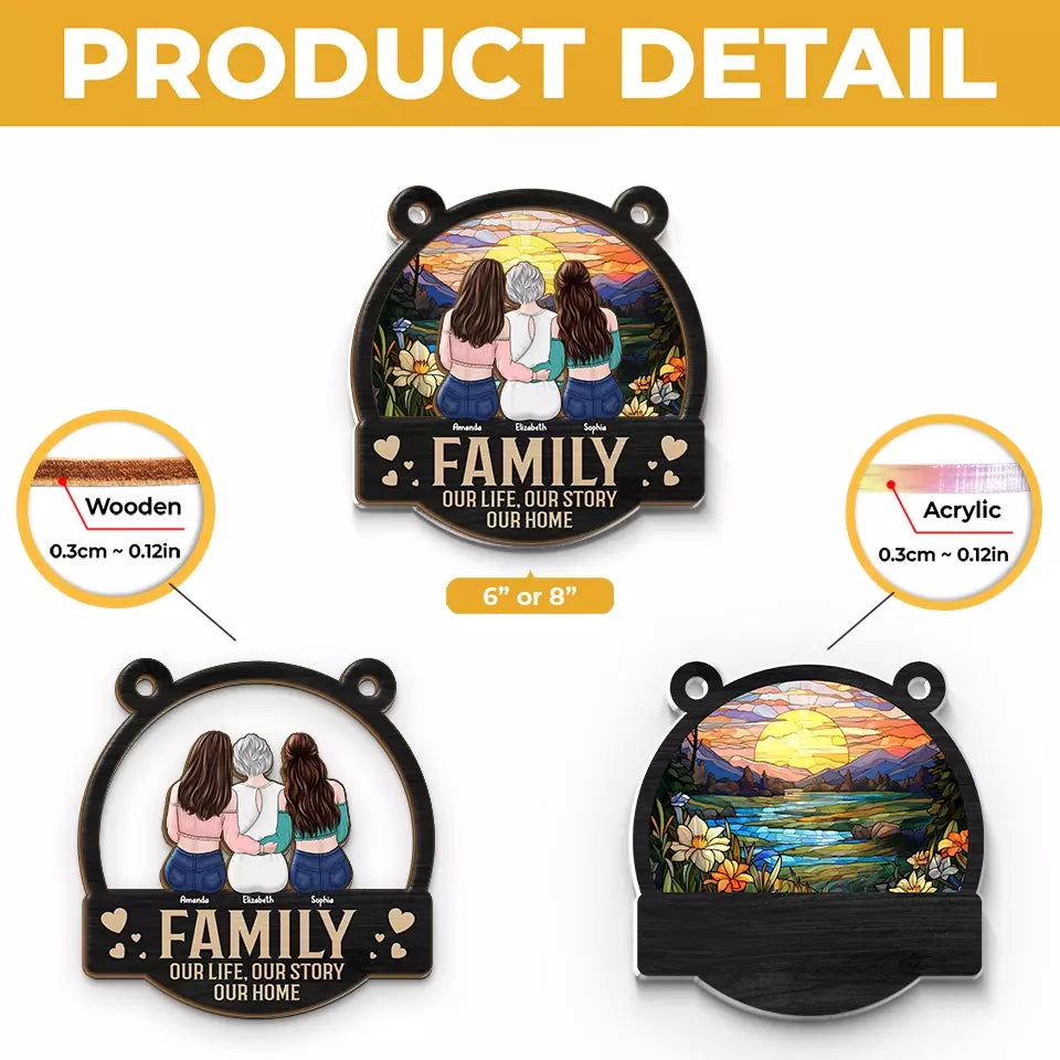 La vie est belle en famille - Attrape-soleil personnalisé à suspendre à la fenêtre - Cadeau pour les membres de la famille