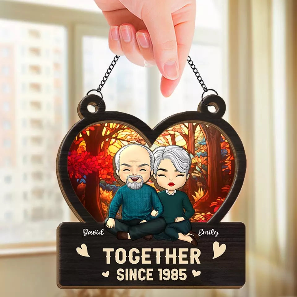 Une véritable histoire d'amour ne finit jamais - Attrape-soleil personnalisé pour fenêtre - Cadeau pour mari et femme, anniversaire