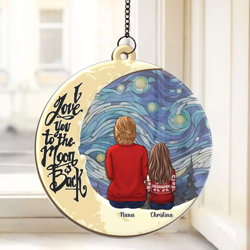 J'aime grand-mère jusqu'à la lune et retour - Attrape-soleil personnalisé à suspendre à une fenêtre - Cadeau de Noël pour maman et grand-mère