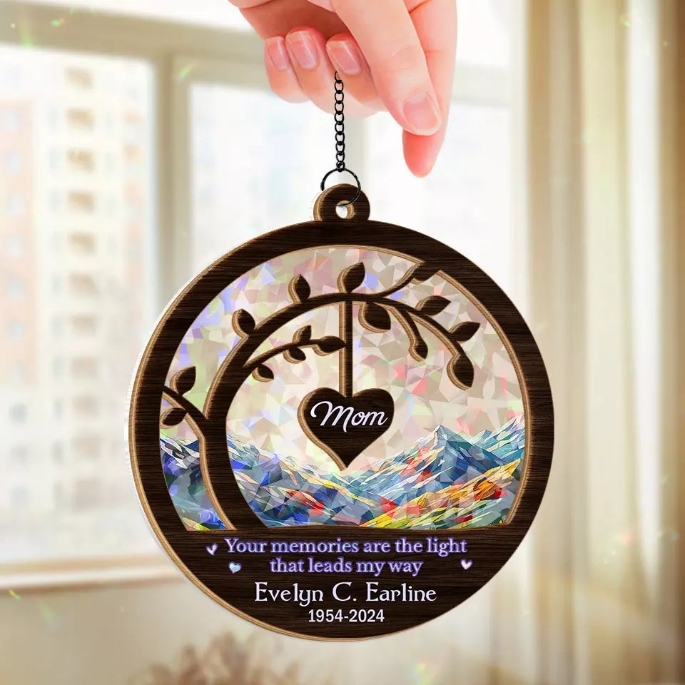 Vos souvenirs sont la lumière qui me guide - Attrape-soleil personnalisé à suspendre à une fenêtre - Cadeau de condoléances pour les membres de la famille