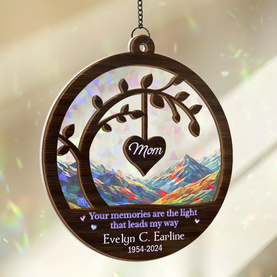Vos souvenirs sont la lumière qui me guide - Attrape-soleil personnalisé à suspendre à une fenêtre - Cadeau de condoléances pour les membres de la famille