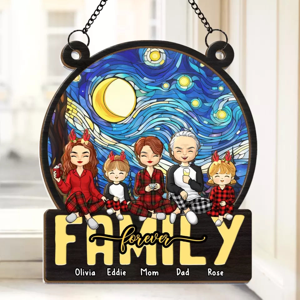 Famille pour toujours - Attrape-soleil personnalisé à suspendre à une fenêtre - Cadeau de Noël pour les membres de la famille