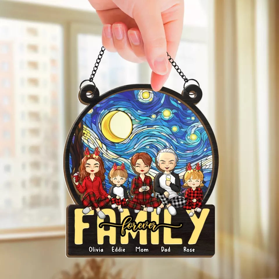 Famille pour toujours - Attrape-soleil personnalisé à suspendre à une fenêtre - Cadeau de Noël pour les membres de la famille