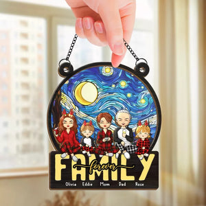 Famille pour toujours - Attrape-soleil personnalisé à suspendre à une fenêtre - Cadeau de Noël pour les membres de la famille
