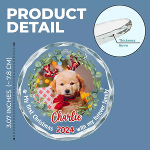 Photo personnalisée : Célébrez Noël avec vos amis à quatre pattes - Ornement en verre rond personnalisé pour chien et chat - Cadeau de Noël pour propriétaires d'animaux, amoureux des animaux, premier Noël