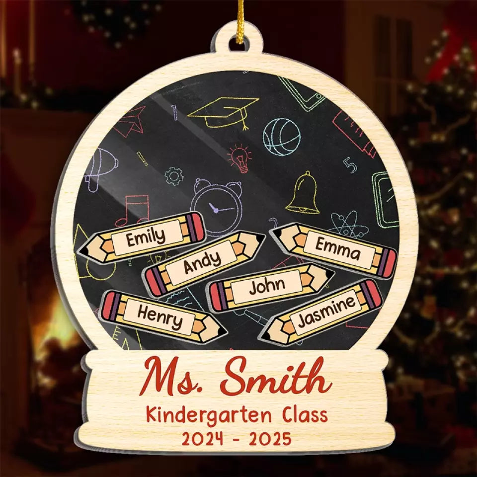 Bravo à l'enseignant qui donne l'impression de déballer un cadeau chaque jour - Ornement shaker personnalisé à 3 couches pour enseignant - Cadeau de Noël pour enseignant