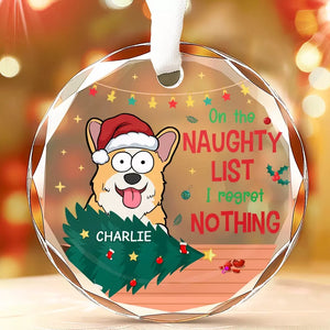 Je ne regrette rien sur la liste des vilains – Décoration en verre personnalisée pour chien et chat – Cadeau de Noël pour les propriétaires et les amoureux des animaux