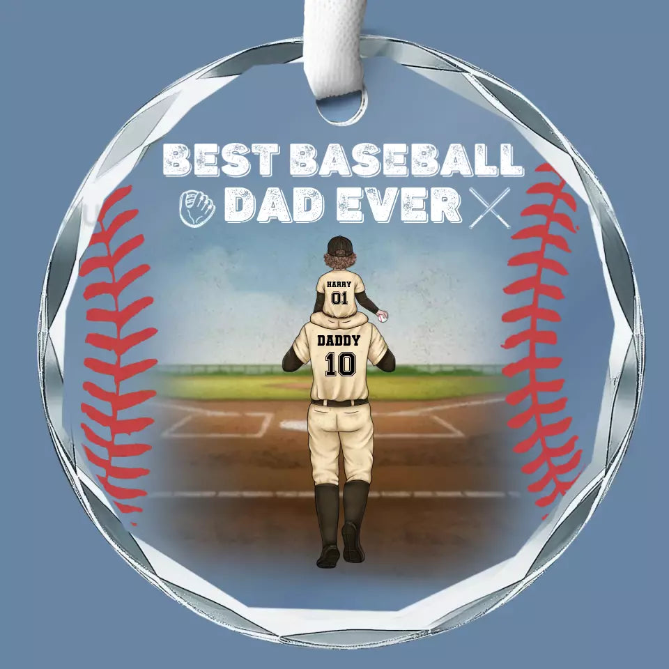 Meilleur papa de baseball de tous les temps - Décoration de Noël en verre personnalisée pour la famille - Cadeau pour les membres de la famille, les amateurs de sport et les joueurs de sport