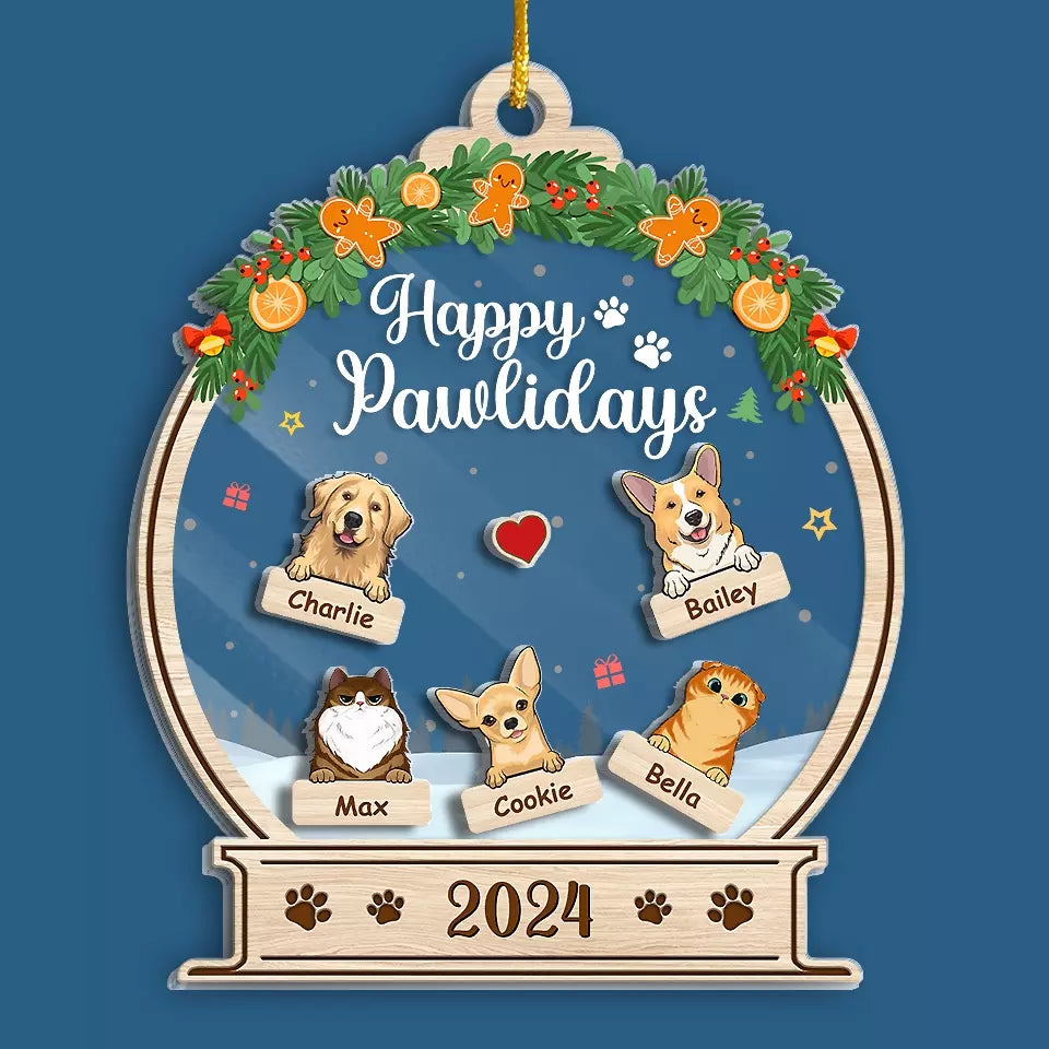 Joyeuses fêtes - Ornement shaker personnalisé à 3 étages pour chien et chat - Cadeau de Noël pour propriétaires et amoureux des animaux