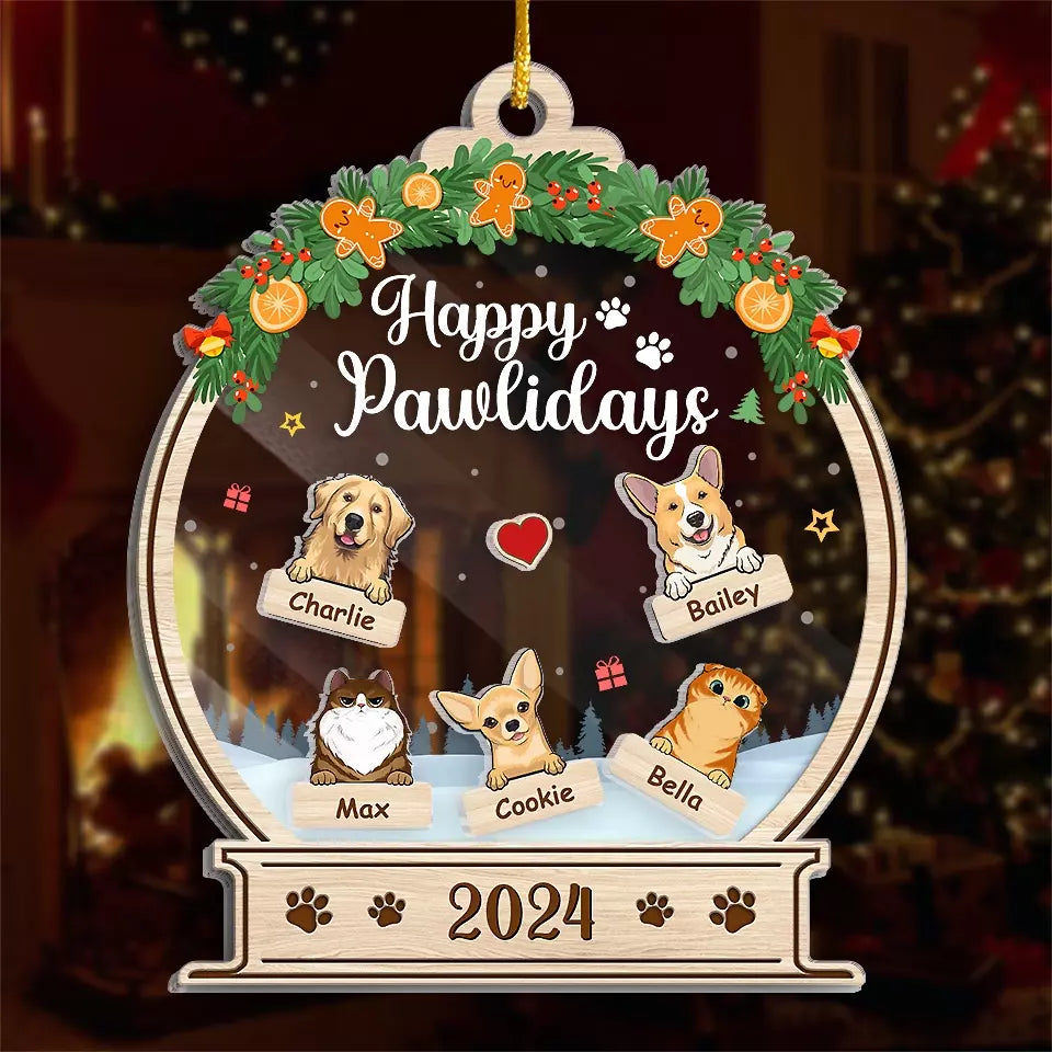 Joyeuses fêtes - Ornement shaker personnalisé à 3 étages pour chien et chat - Cadeau de Noël pour propriétaires et amoureux des animaux