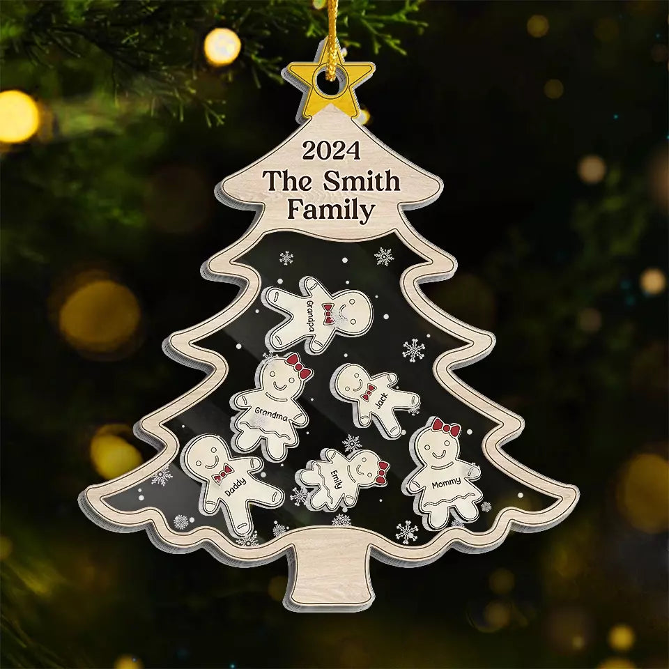 Pain d'épices sucré et moments familiaux encore plus doux - Ornement personnalisé à 3 étages pour la famille - Cadeau de Noël pour les membres de la famille