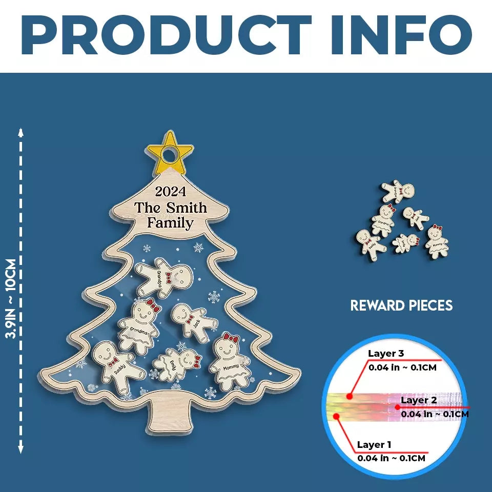 Pain d'épices sucré et moments familiaux encore plus doux - Ornement personnalisé à 3 étages pour la famille - Cadeau de Noël pour les membres de la famille