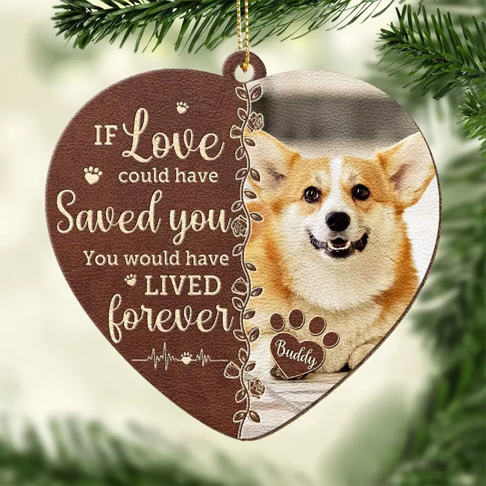 Photo personnalisée pour toujours dans mon cœur - Ornement commémoratif en cuir personnalisé - Cadeau de Noël, cadeau de condoléances pour les propriétaires d'animaux et les amoureux des animaux