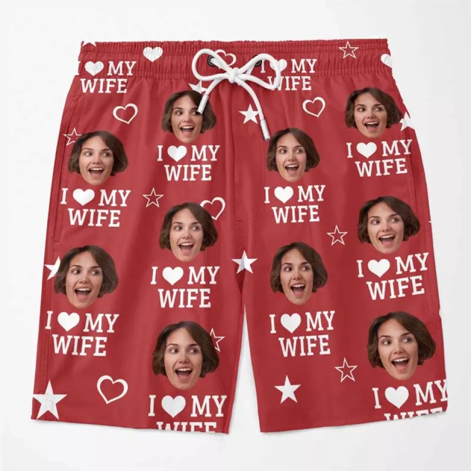 Photo personnalisée « Je tombe toujours amoureux de toi tous les jours » - Short de plage hawaïen tropical personnalisé et amusant pour couple - Cadeau de vacances d'été, cadeau de fête d'anniversaire pour mari et femme, anniversaire