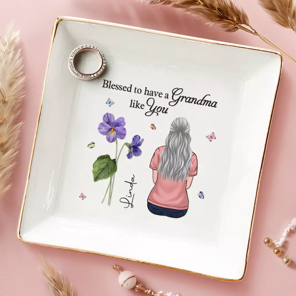 Heureux d'avoir une grand-mère comme toi - Plat à bijoux personnalisé pour la famille - Cadeau pour grand-mère