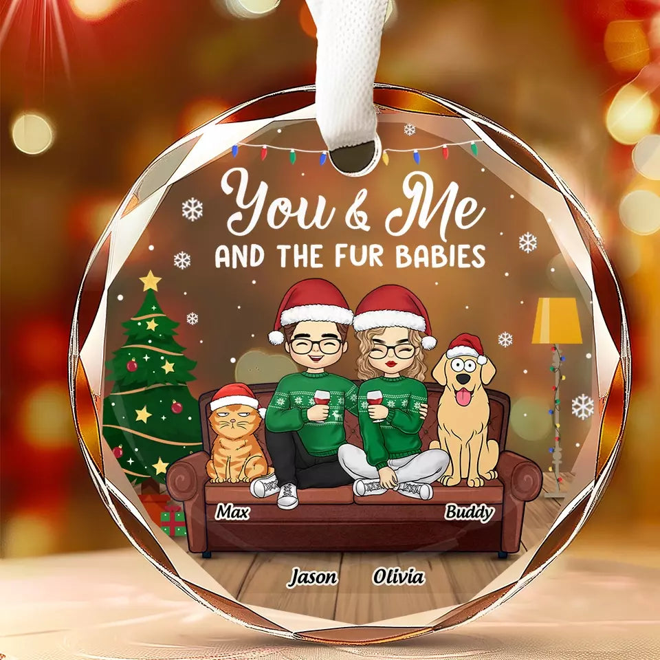 Toi, moi et le bébé à fourrure - Ornement en verre rond personnalisé pour chien et chat - Cadeau de Noël pour les propriétaires d'animaux et les amoureux des animaux