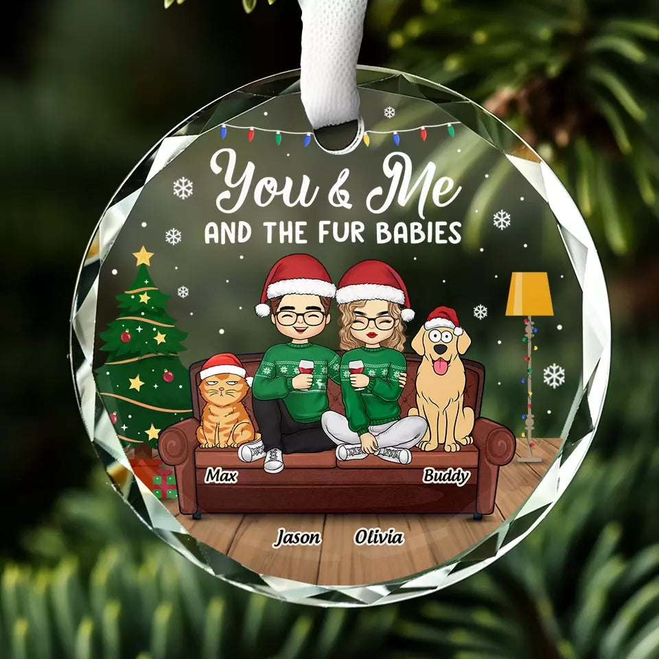 Toi, moi et le bébé à fourrure - Ornement en verre rond personnalisé pour chien et chat - Cadeau de Noël pour les propriétaires d'animaux et les amoureux des animaux
