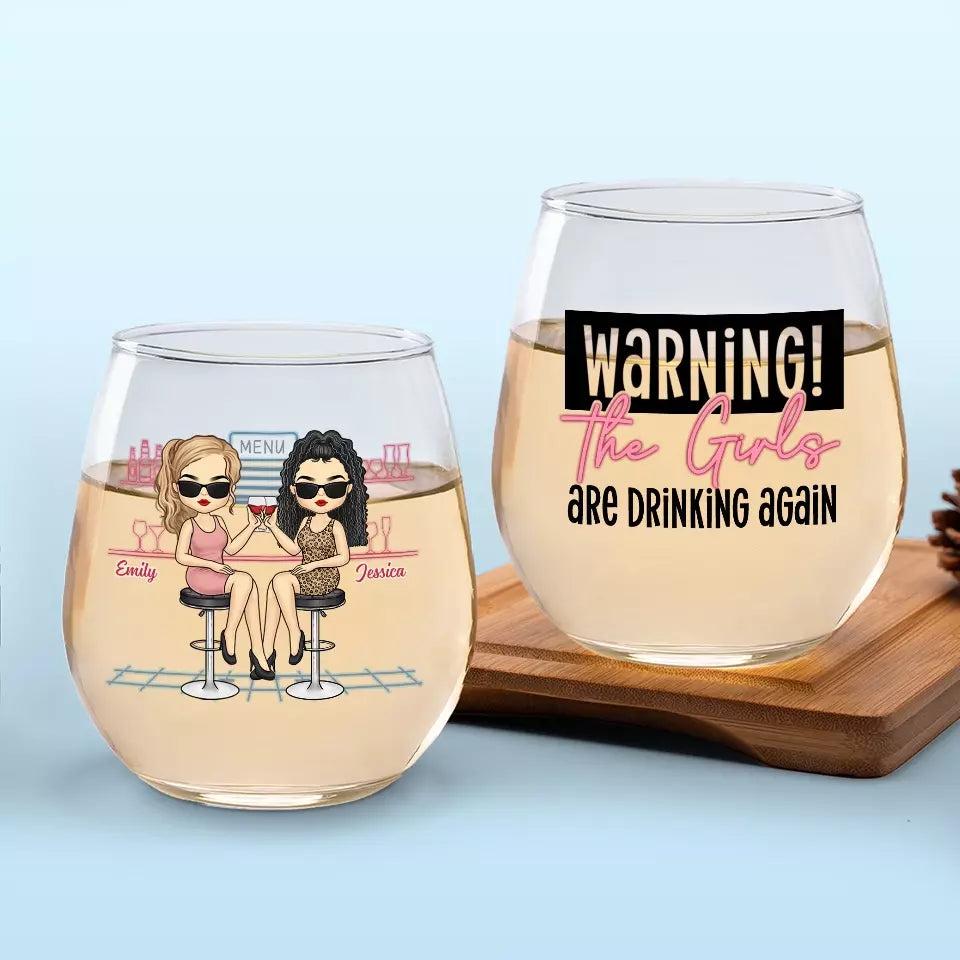 Les filles boivent à nouveau - Verre à vin personnalisé Bestie - Cadeau pour meilleures amies, meilleures amies, sœurs