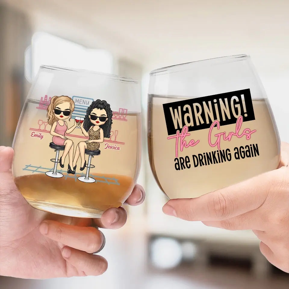 Les filles boivent à nouveau - Verre à vin personnalisé Bestie - Cadeau pour meilleures amies, meilleures amies, sœurs
