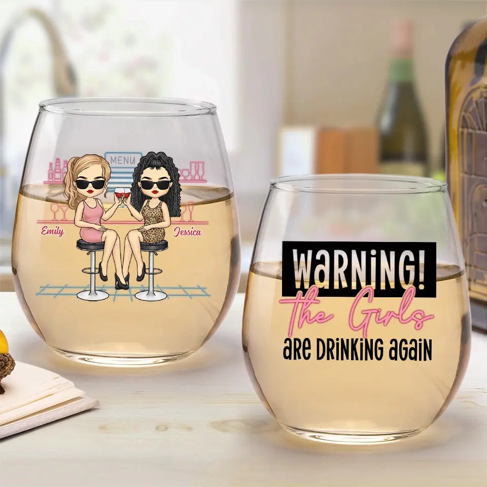 Les filles boivent à nouveau - Verre à vin personnalisé Bestie - Cadeau pour meilleures amies, meilleures amies, sœurs