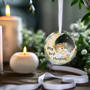 Joy To The World - Décoration de Noël personnalisée en verre avec cercle - Cadeau de Noël pour bébé, enfant et nouveau-né