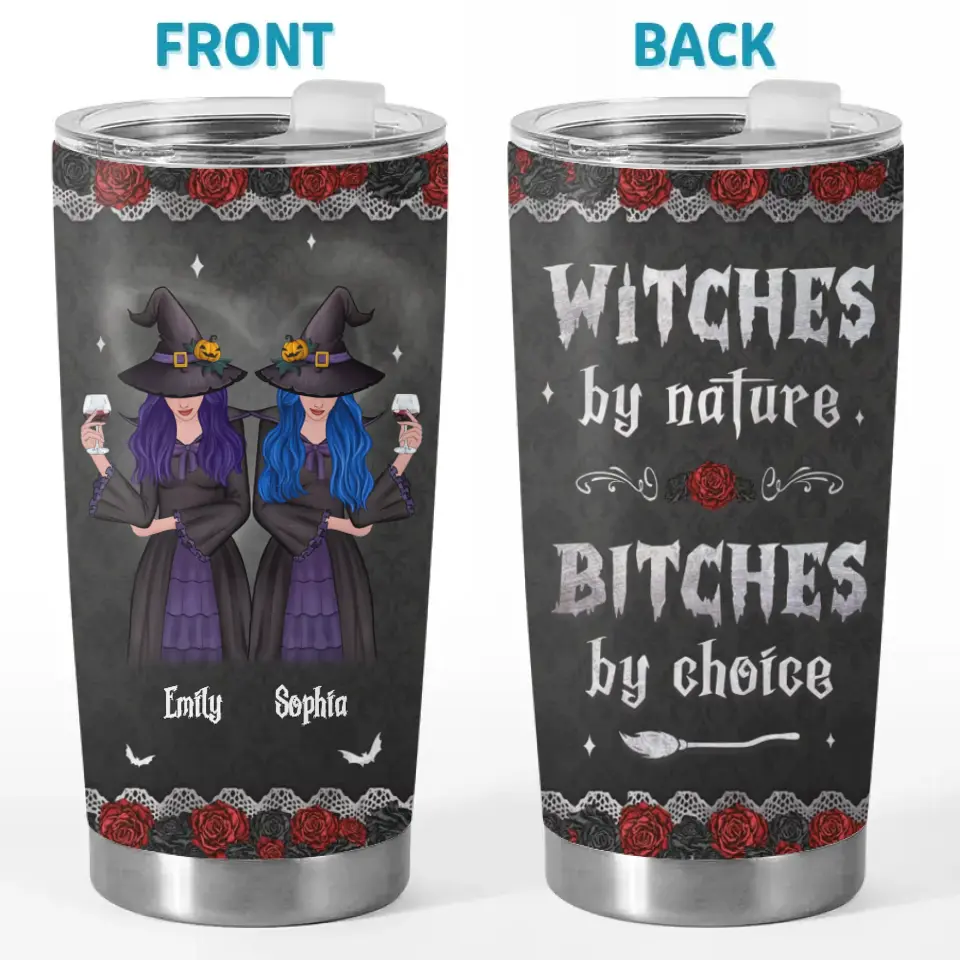 Sorcières par nature - Gobelet personnalisé Bestie - Cadeau d'Halloween pour meilleures amies, meilleures amies, sœurs