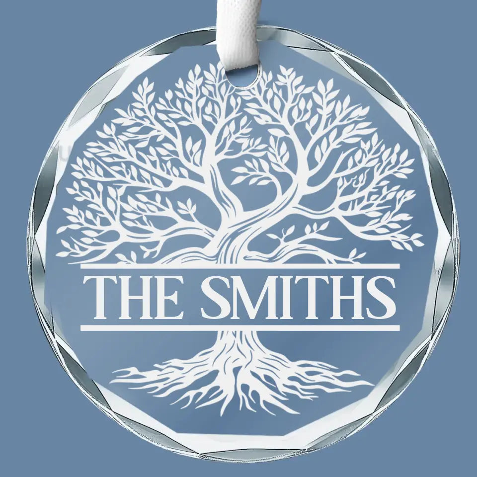 Des racines qui nous unissent, des branches qui s'élèvent vers le ciel - Décoration de Noël personnalisée en verre avec cercle - Cadeau pour les membres de la famille