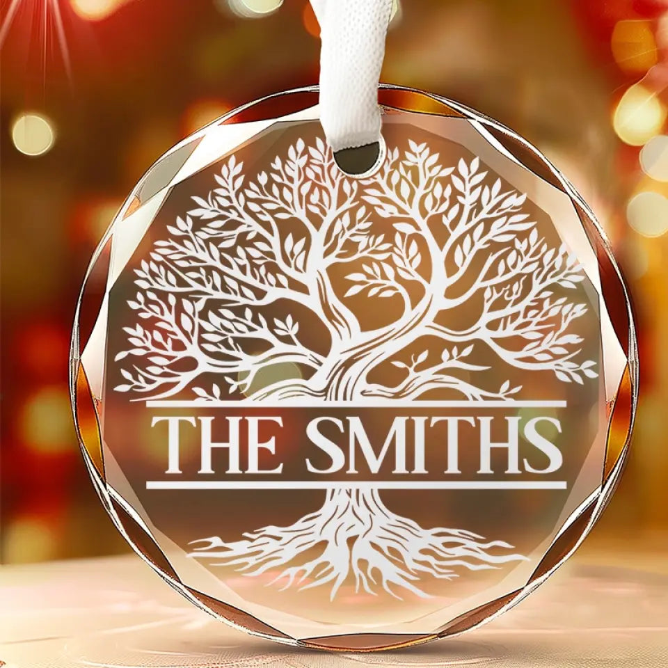 Des racines qui nous unissent, des branches qui s'élèvent vers le ciel - Décoration de Noël personnalisée en verre avec cercle - Cadeau pour les membres de la famille