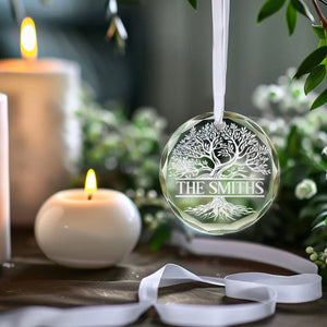 Des racines qui nous unissent, des branches qui s'élèvent vers le ciel - Décoration de Noël personnalisée en verre avec cercle - Cadeau pour les membres de la famille