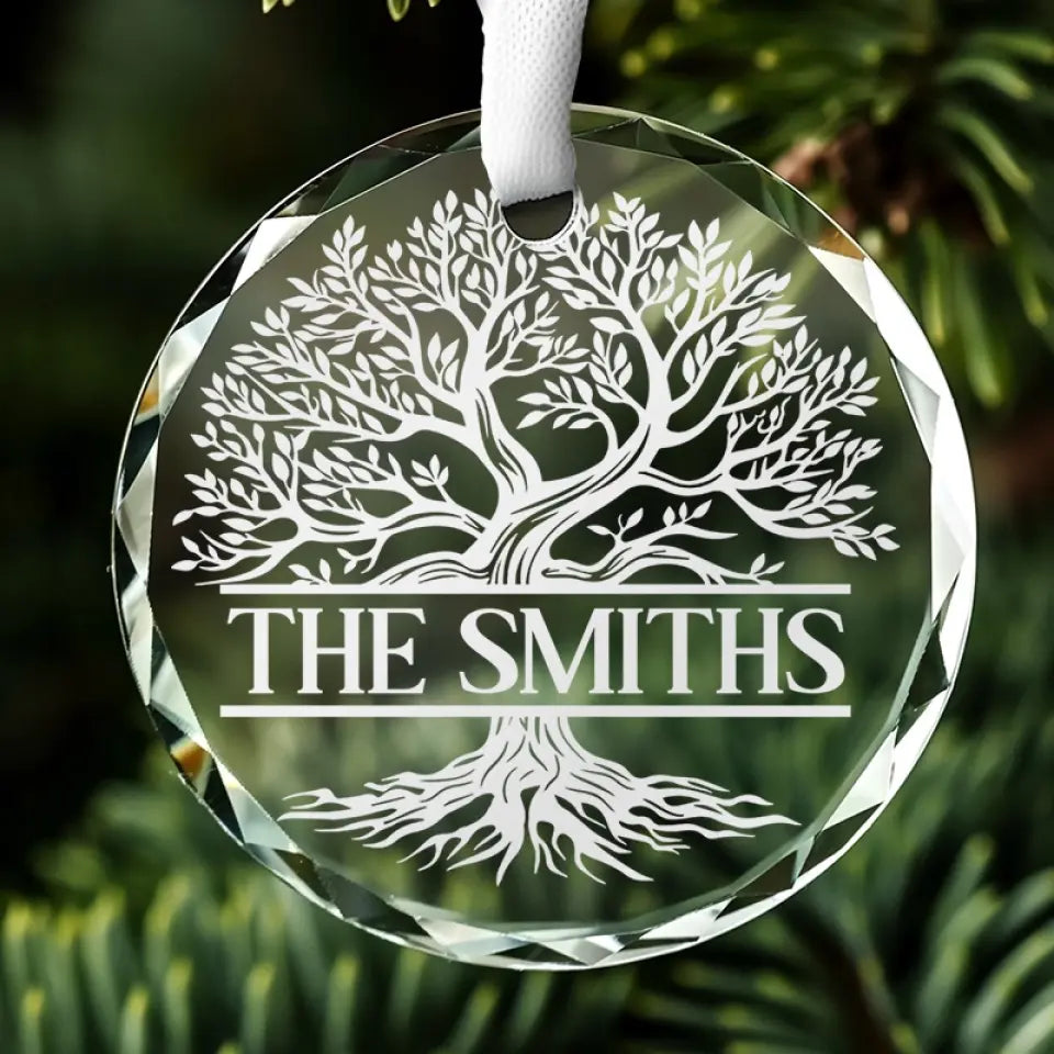 Des racines qui nous unissent, des branches qui s'élèvent vers le ciel - Décoration de Noël personnalisée en verre avec cercle - Cadeau pour les membres de la famille
