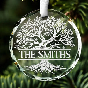 Des racines qui nous unissent, des branches qui s'élèvent vers le ciel - Décoration de Noël personnalisée en verre avec cercle - Cadeau pour les membres de la famille