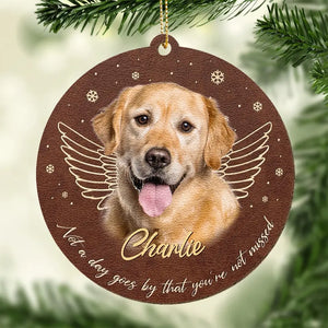 Photo personnalisée « Tu me manques à chaque battement de cœur » - Ornement commémoratif en cuir personnalisé - Cadeau de Noël, cadeau de condoléances pour les propriétaires d'animaux et les amoureux des animaux
