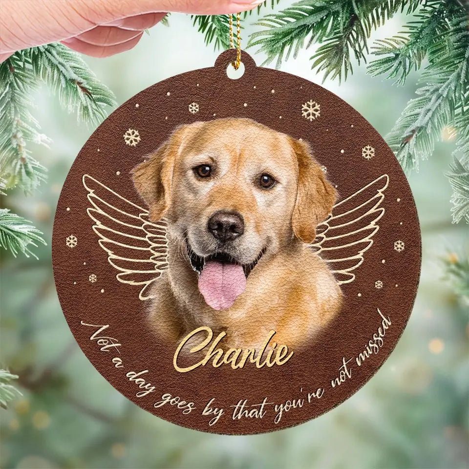 Photo personnalisée « Tu me manques à chaque battement de cœur » - Ornement commémoratif en cuir personnalisé - Cadeau de Noël, cadeau de condoléances pour les propriétaires d'animaux et les amoureux des animaux