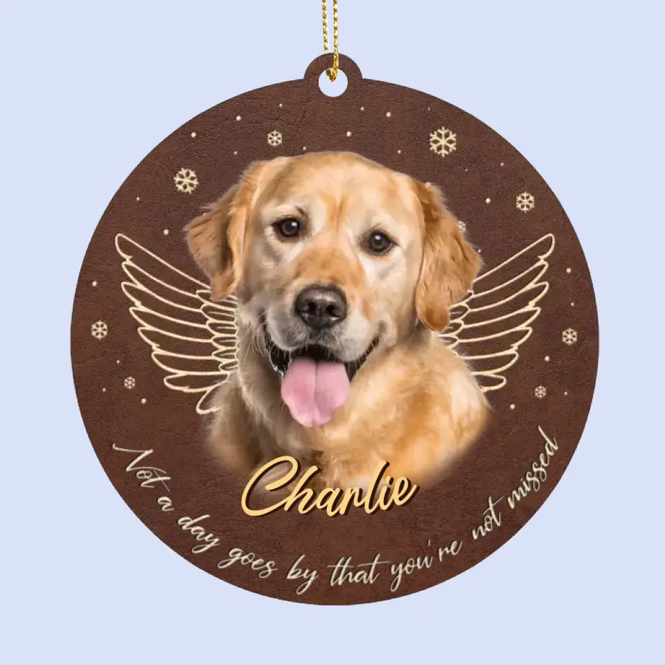 Photo personnalisée « Tu me manques à chaque battement de cœur » - Ornement commémoratif en cuir personnalisé - Cadeau de Noël, cadeau de condoléances pour les propriétaires d'animaux et les amoureux des animaux