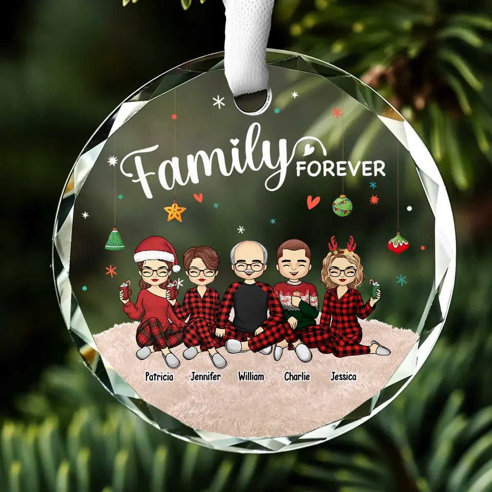 La famille illumine les fêtes - Décoration de Noël personnalisée en verre avec cercle - Cadeau de Noël pour les membres de la famille