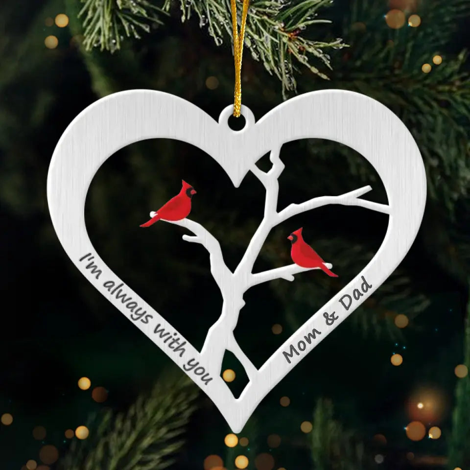 Les cardinaux apparaissent à proximité des anges - Ornement commémoratif personnalisé - Forme en métal personnalisée - Cadeau de condoléances, cadeau de Noël pour les membres de la famille
