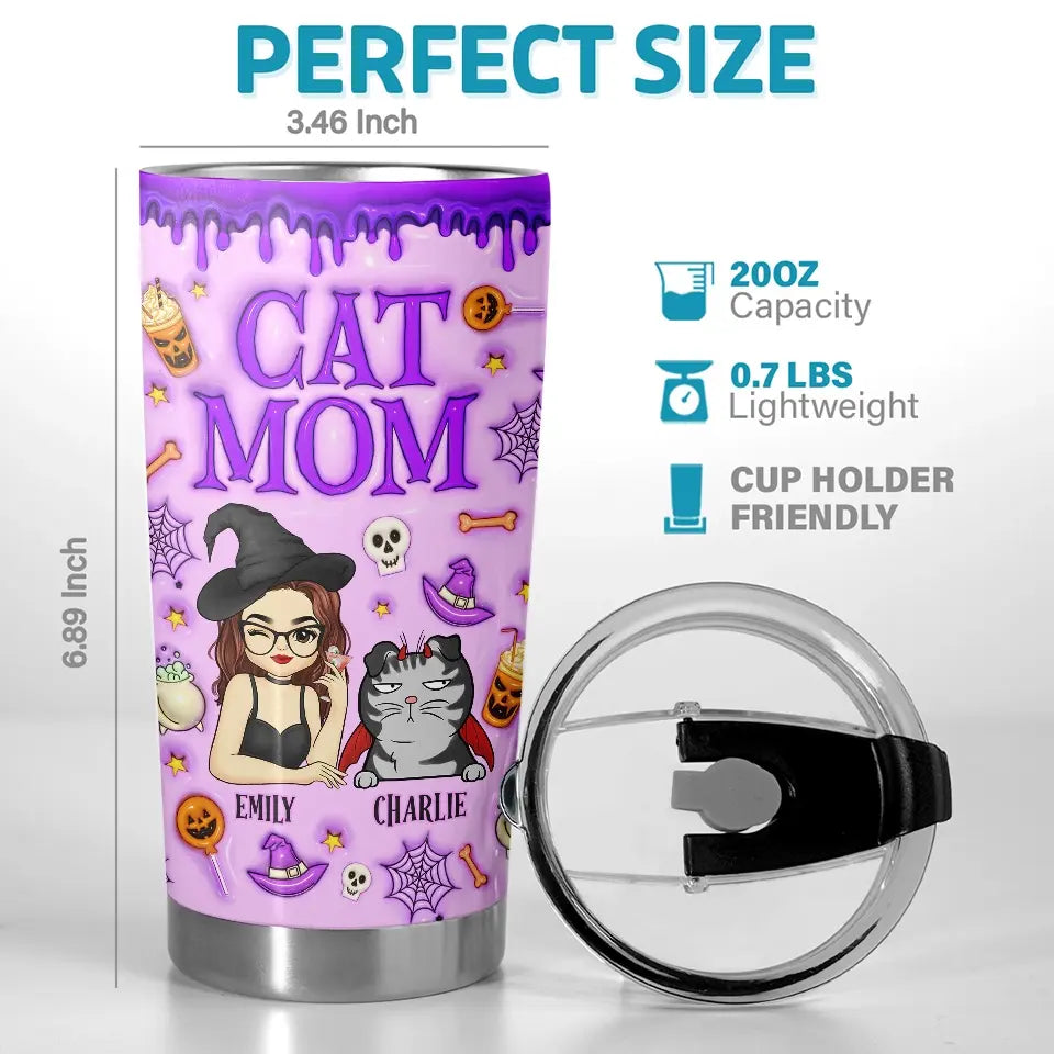 Gobelet personnalisé avec motif chat gonflable en 3D - Cadeau d'Halloween pour les propriétaires et les amoureux des animaux