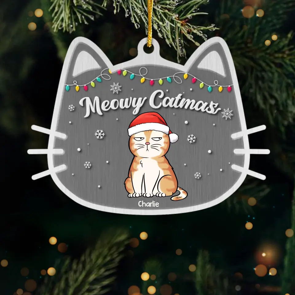 Parfaitement festif et joyeux - Ornement personnalisé en forme de chat - Métal sur mesure - Cadeau de Noël pour les propriétaires et les amoureux des animaux