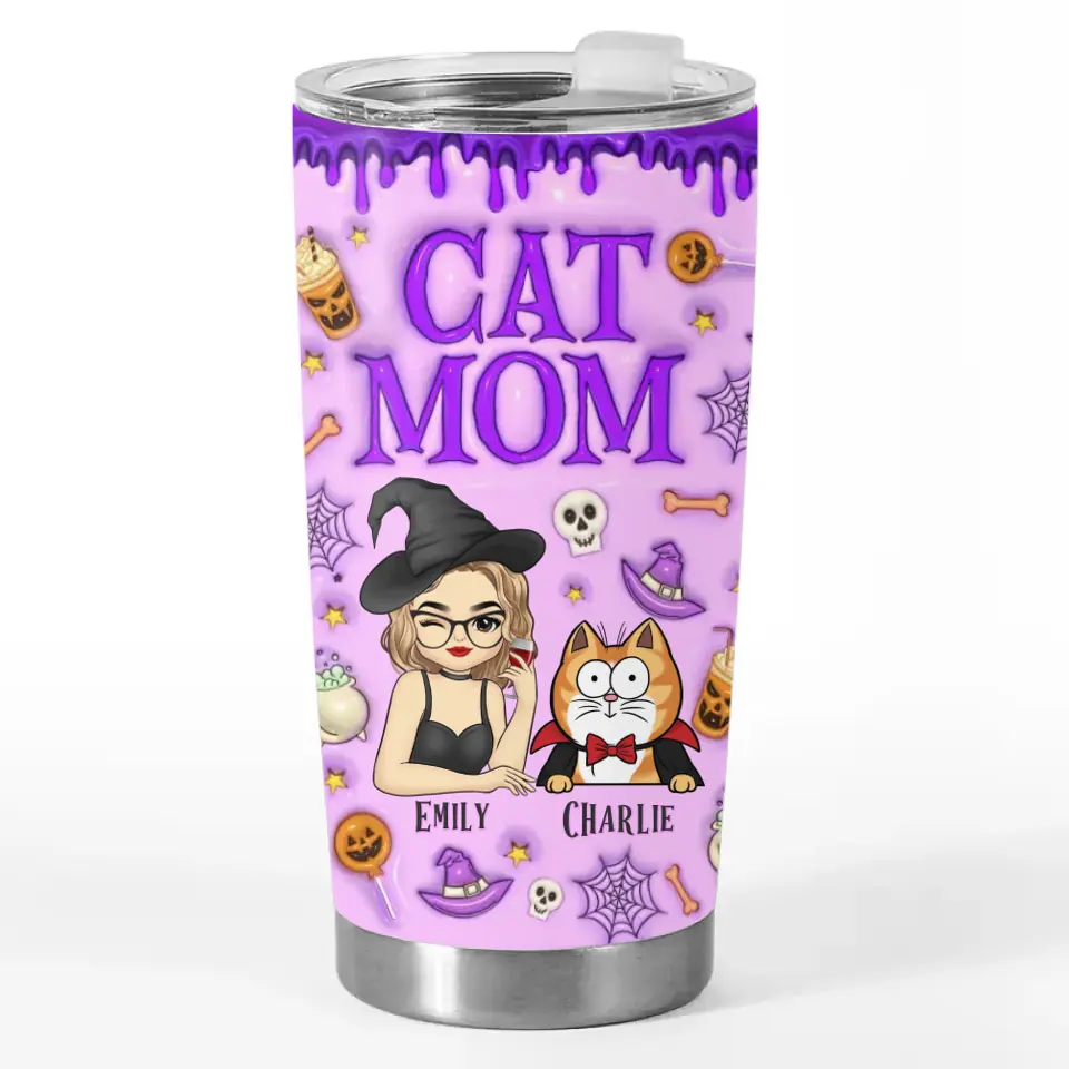 Gobelet personnalisé avec motif chat gonflable en 3D - Cadeau d'Halloween pour les propriétaires et les amoureux des animaux