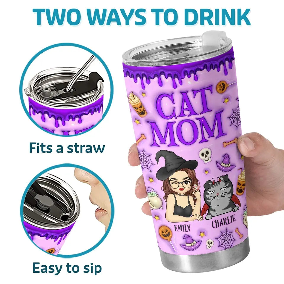 Gobelet personnalisé avec motif chat gonflable en 3D - Cadeau d'Halloween pour les propriétaires et les amoureux des animaux