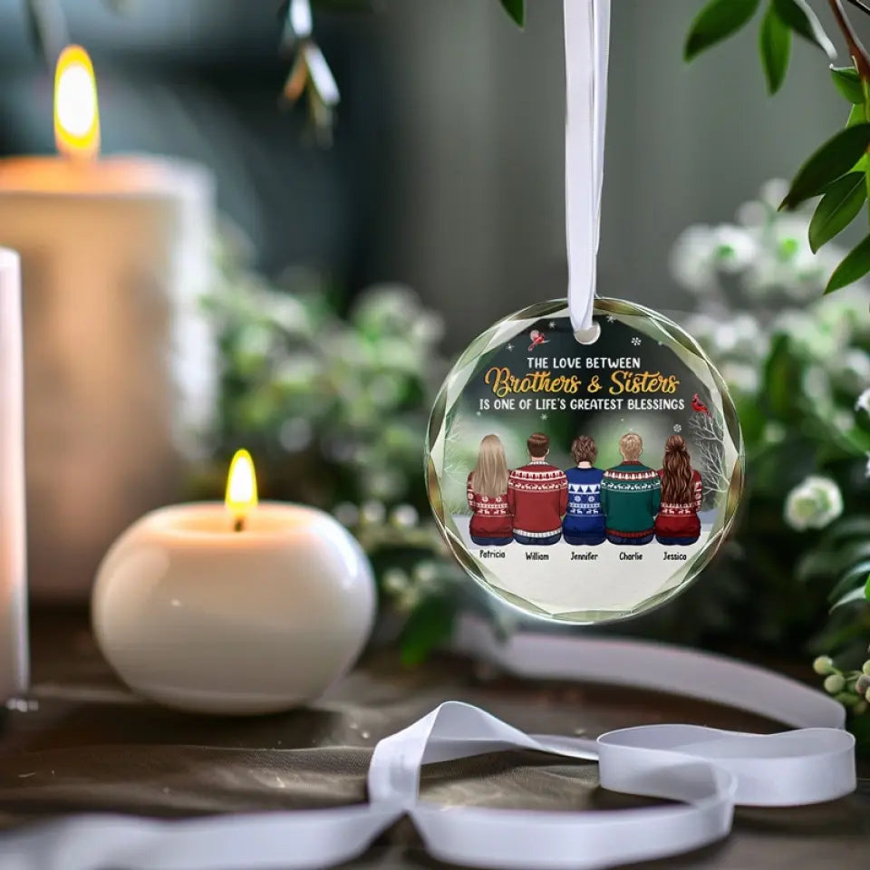 L'amour entre frères et sœurs - Ornement en verre personnalisé pour la famille - Cadeau de Noël pour les membres de la famille