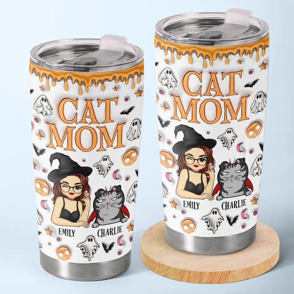 Il est temps d'enfiler mon costume d'Halloween - Gobelet personnalisé avec effet gonflable 3D imprimé pour chat - Cadeau d'Halloween pour les propriétaires et les amoureux des animaux