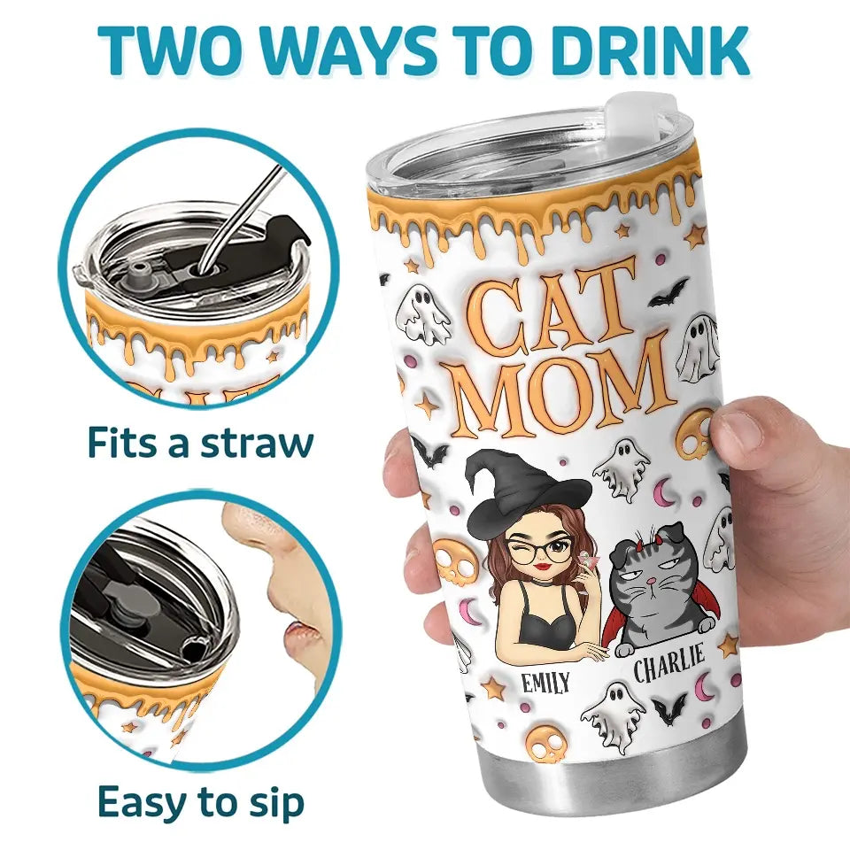 Il est temps d'enfiler mon costume d'Halloween - Gobelet personnalisé avec effet gonflable 3D imprimé pour chat - Cadeau d'Halloween pour les propriétaires et les amoureux des animaux