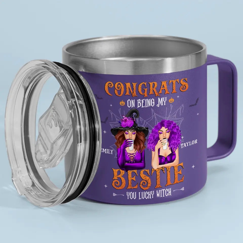 Félicitations pour être devenue ma sœur ! Gobelet personnalisé en acier inoxydable de 14 oz avec poignée. Cadeau d'Halloween pour les meilleures amies, les meilleures amies et les sœurs.