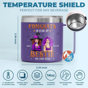 Félicitations pour être devenue ma sœur ! Gobelet personnalisé en acier inoxydable de 14 oz avec poignée. Cadeau d'Halloween pour les meilleures amies, les meilleures amies et les sœurs.