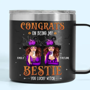Félicitations pour être devenue ma sœur ! Gobelet personnalisé en acier inoxydable de 14 oz avec poignée. Cadeau d'Halloween pour les meilleures amies, les meilleures amies et les sœurs.