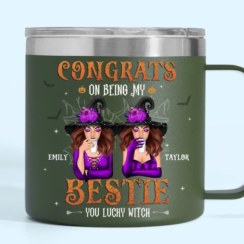 Félicitations pour être devenue ma sœur ! Gobelet personnalisé en acier inoxydable de 14 oz avec poignée. Cadeau d'Halloween pour les meilleures amies, les meilleures amies et les sœurs.