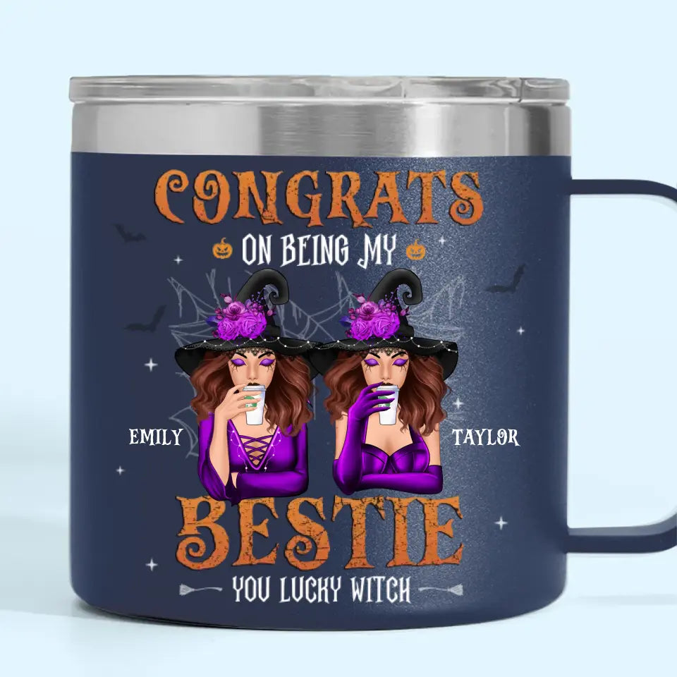 Félicitations pour être devenue ma sœur ! Gobelet personnalisé en acier inoxydable de 14 oz avec poignée. Cadeau d'Halloween pour les meilleures amies, les meilleures amies et les sœurs.