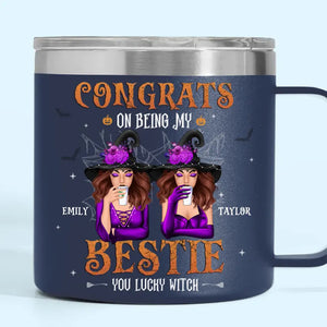 Félicitations pour être devenue ma sœur ! Gobelet personnalisé en acier inoxydable de 14 oz avec poignée. Cadeau d'Halloween pour les meilleures amies, les meilleures amies et les sœurs.