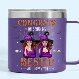 Félicitations pour être devenue ma sœur ! Gobelet personnalisé en acier inoxydable de 14 oz avec poignée. Cadeau d'Halloween pour les meilleures amies, les meilleures amies et les sœurs.